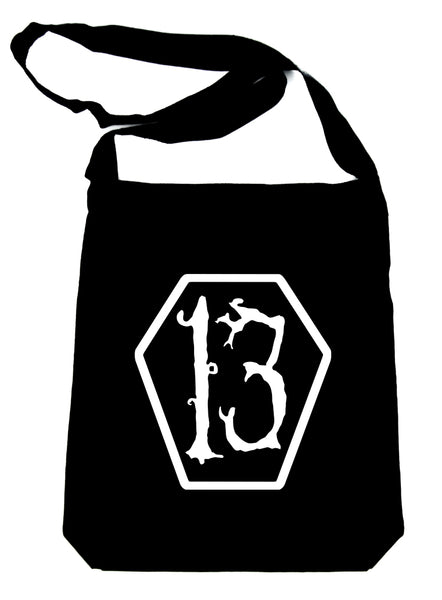 White Lucky 13 Coffin Crossbody Sling Bag Goth Punk Occult