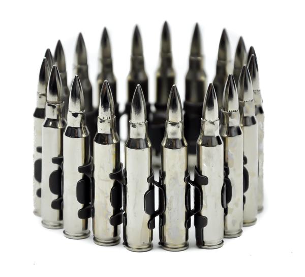 0.223 Cal Silver Real Bullet Wristband Black Metal Bracelet