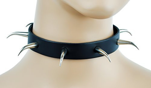 Horn Spiked Leather Choker Punk Rock Collar