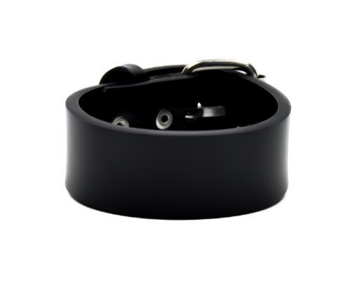1" Plain Black Leather Wristband Metal