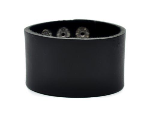 1-1/2" Black Plain Leather Wristband Metal
