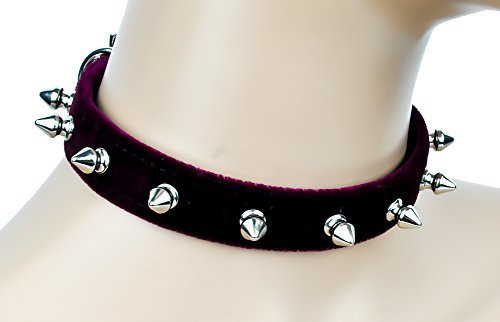 Burgundy Velvet 1/2" Spiked Choker Soft Fashion Collar
