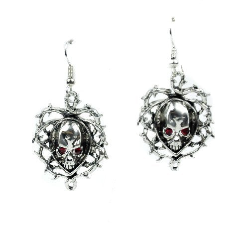 Thorn Vine Skull Red Eye Earrings [Health and Beauty]