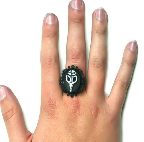 Raven Bird Skull Cameo Ring Adjustable One Size Gothic Jewelry