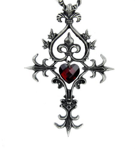 Red Heart Cross Necklace Dark Elegant Gothic Pendant
