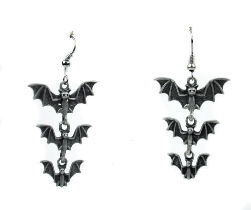 3 Bats Hanging Gothic Earrings Cosplay