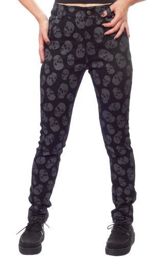 Sourpuss Black Gray Lust for Skulls Skinny Jeans Pants