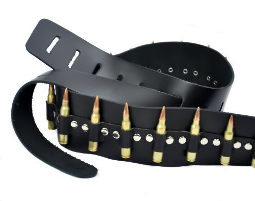 Real Black Metal Bullet Leather Guitar Strap