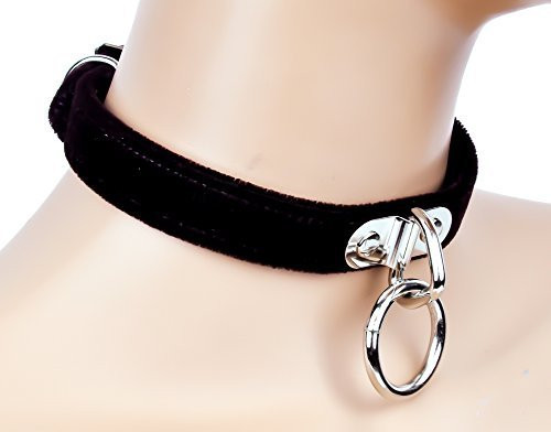 Burgundy Velvet Choker Sexy O Ring Fetish Collar