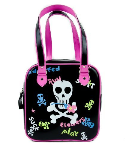 Skull and Crossbones with Roses Handbag Purse