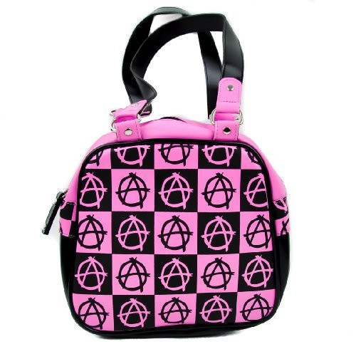 Black and Pink Anarchy Sign Punk Handbag Purse
