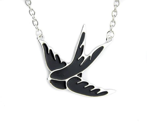 Rockabilly Black Sparrow Bird Pendant Necklace Psychobilly Rockabilly Pin Up Emo