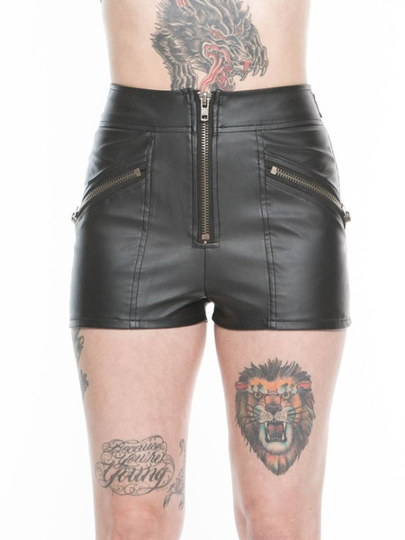 Lip Service Black Vegi Hi-Waisted Moto Shorts