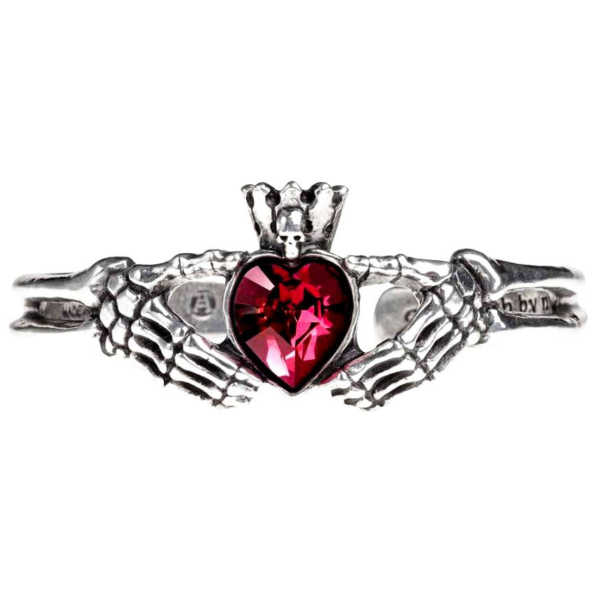 Alchemy Gothic Claddagh By Night Bracelet Red Heart w/ Skull & Skeleton Hands