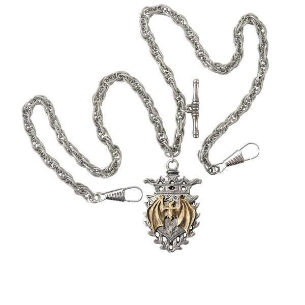 Alchemy Gothic Empire Magistus' Double-Albert Fob Bat & Cross Chain Pendant Necklace