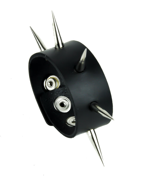 Tall & Skinny Silver Spike Quality Leather Wristband Cuff Bracelet 1-1/4" Wide