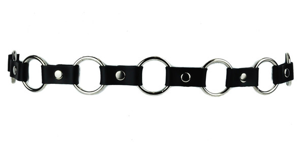 1-1/4" Small Metal O Ring Link Belt Real Black Leather