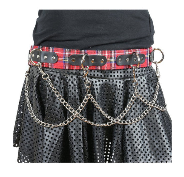 Red & Black Leather Belt w/ D-Rings & Chains 1-1/2" Wide