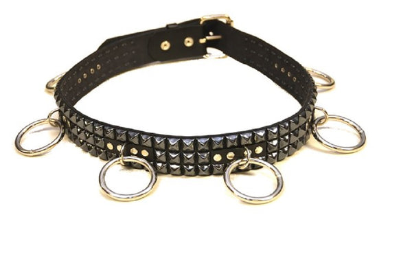 Black Pyramid Studs & O Rings Black Leather Belt 1-3/4" Wide