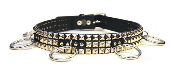 Silver Pyramid Studs & O Rings Black Leather Belt 1-3/4" Wide