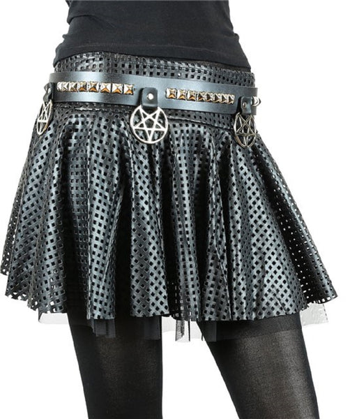 Hanging Silver 2" Inverted Pentagram & Pyramid Studs Black Leather Belt 1-1/2" Wide