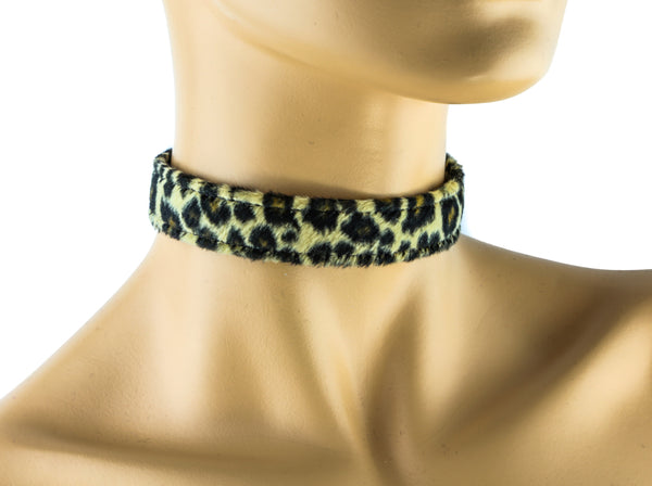 Brown Leopard Fuzzy Velvet 3/4" Wide Plain Choker