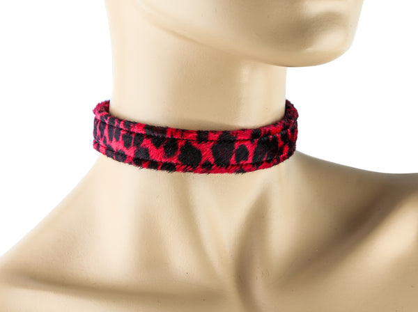 Red Leopard Fuzzy Velvet 3/4" Wide Plain Choker