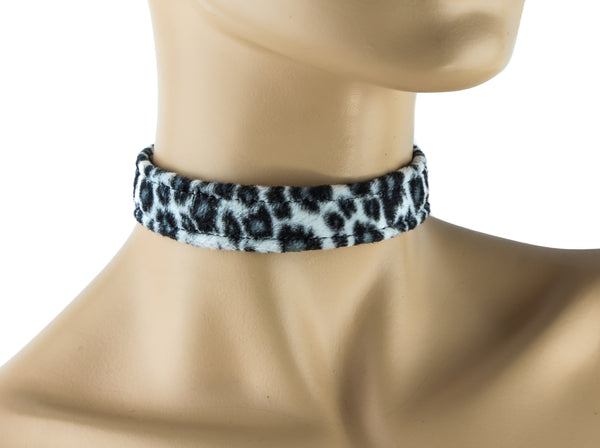 White Leopard Fuzzy Velvet 3/4" Wide Plain Choker
