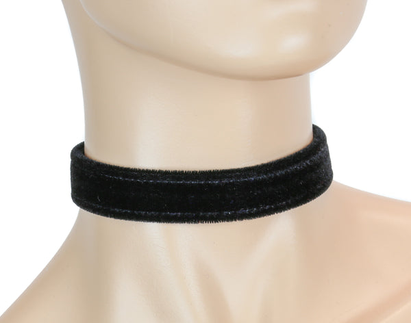 Gothic Plain Black Velvet Velour 3/4" Wide Plain Choker