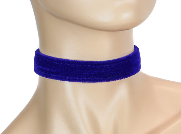 Gothic Plain Blue Velvet Velour 3/4" Wide Plain Choker