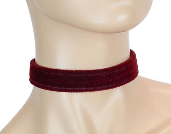 Gothic Plain Burgundy Velvet Velour 3/4" Wide Plain Choker