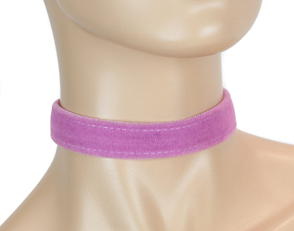 Gothic Plain Pink Velvet Velour 3/4" Wide Plain Choker