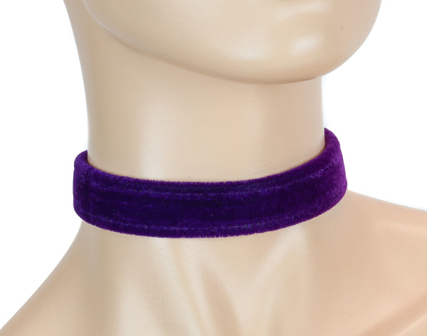 Gothic Plain Purple Velvet Velour 3/4" Wide Plain Choker