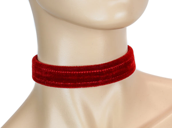 Gothic Plain Red Velvet Velour 3/4" Wide Plain Choker