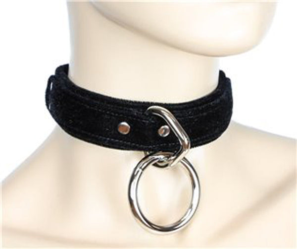 Black Velvet O Ring Choker 1" Wide Real Leather
