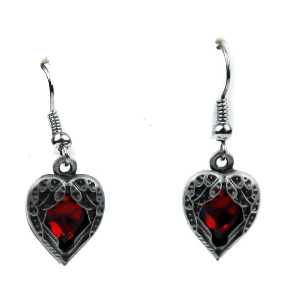 Fallen Dark Angel Wings & Red Heart Gothic Earrings Cosplay