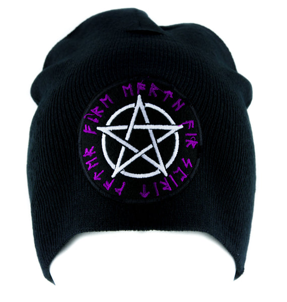 Rune Script Wicca Pentagram Beanie Knit Cap Pagan Clothing Witchcraft Norse