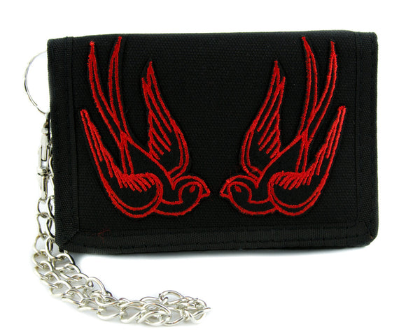 Red Swallow Sparrow Birds Tri-fold Wallet Alternative Clothing Rockabilly Tattoo Ink