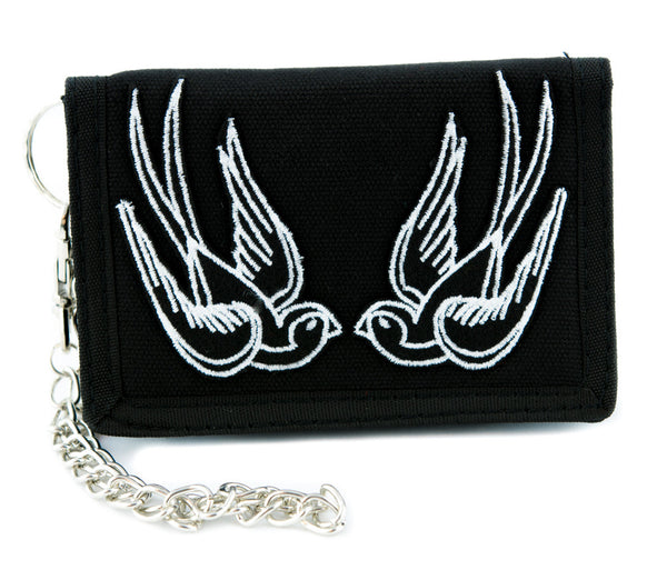 White Swallow Sparrow Birds Tri-fold Wallet Alternative Clothing Rockabilly Tattoo Ink