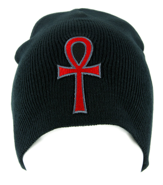 Red Ankh Egyptian Hieroglyph Beanie Knit Cap Alternative Clothing Eternal Life Gods
