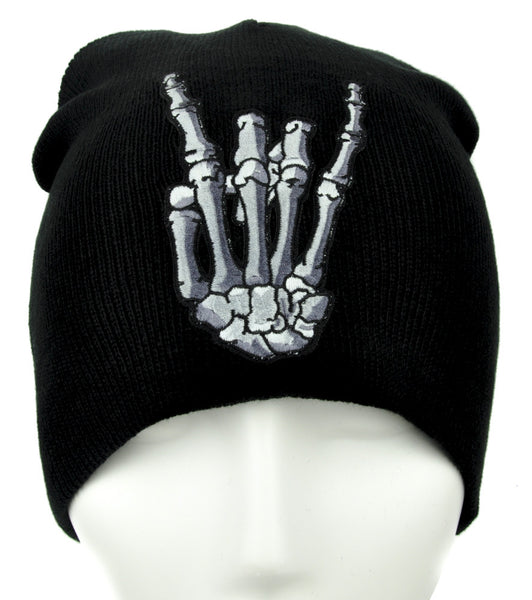 Skeleton Horns Up Heavy Metal Sign Beanie Alternative Clothing Knit Cap