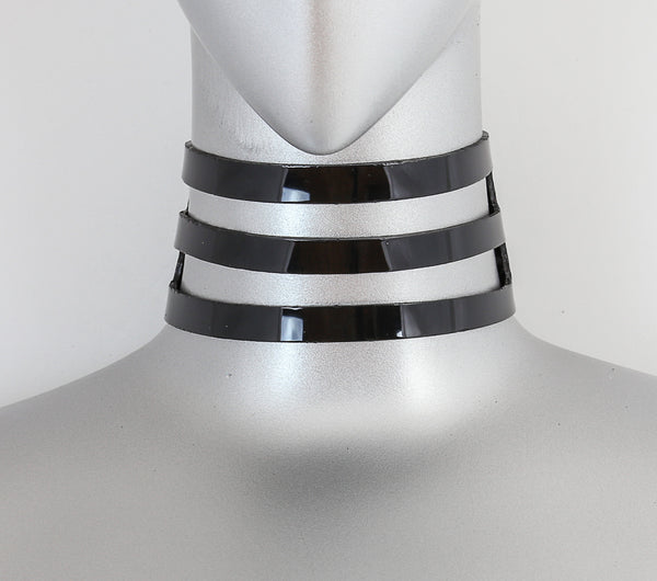Black Vinyl 3 Strap Strap Choker Necklace Alternative