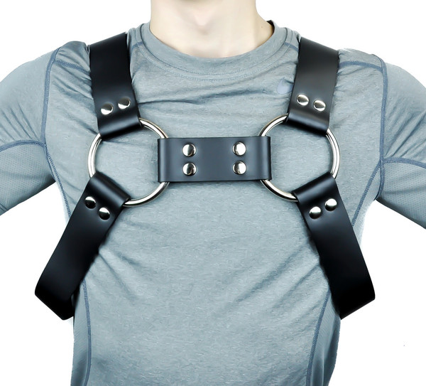 1-3/4" Wide Black Leather Fashion Bulldog Harness