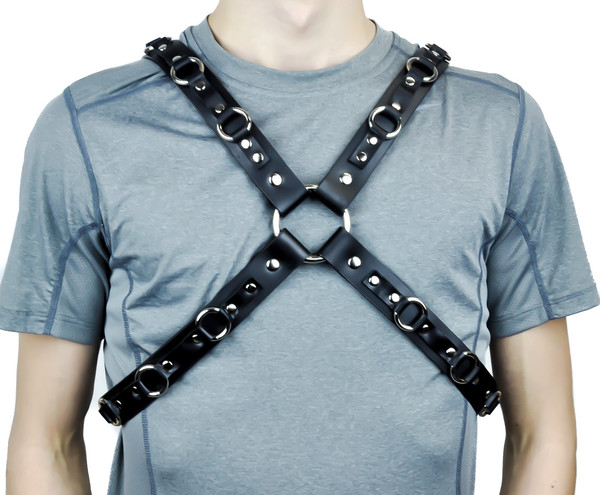 Black Leather O Ring Strap Fashion Harness