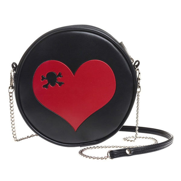 Skull & Crossbones in a Red Heart Round Embossed Purse Shoulder Bag