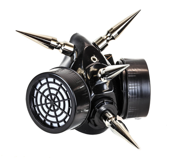 Black Gas Mask Respirator w/ 3" Silver Spikes Cyber Goth Cosplay