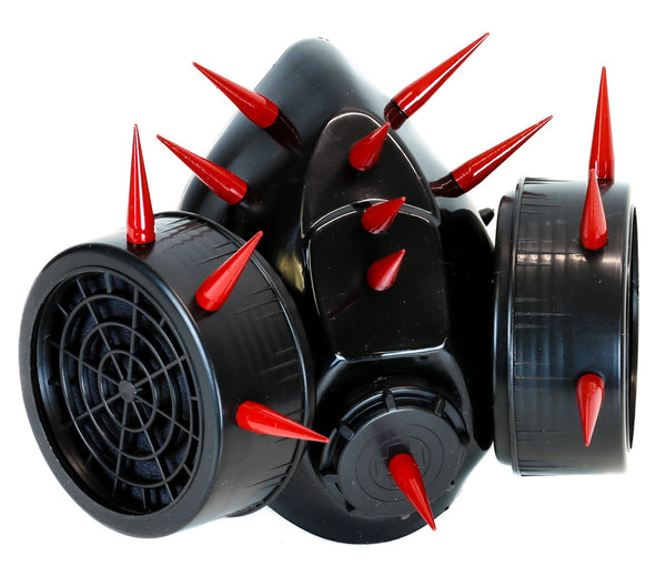 Red Metal Tall and Skinny Spike Gas Mask Respirator Cyber Cosplay
