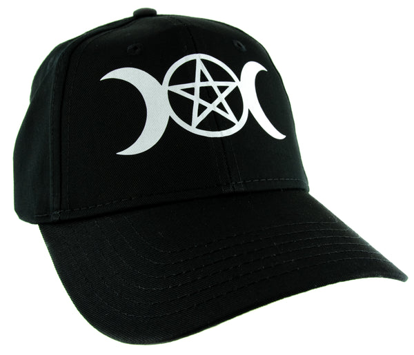 White Triple Moon Goddess Wicca Pentagram Baseball Cap Pagan Three Witchcraft