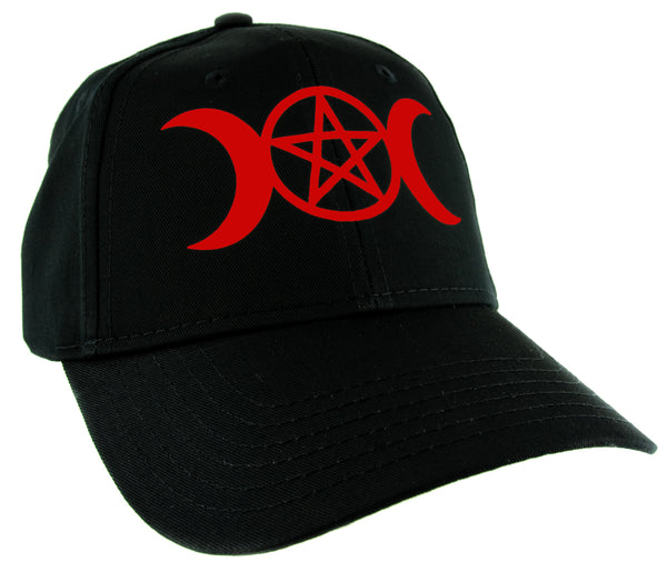 Red Triple Moon Goddess Wicca Pentagram Baseball Cap Pagan Three Witchcraft
