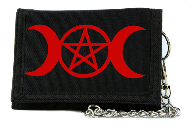 Red Triple Moon Goddess Wicca Pentagram Tri-fold Wallet Pagan Three Witchcraft
